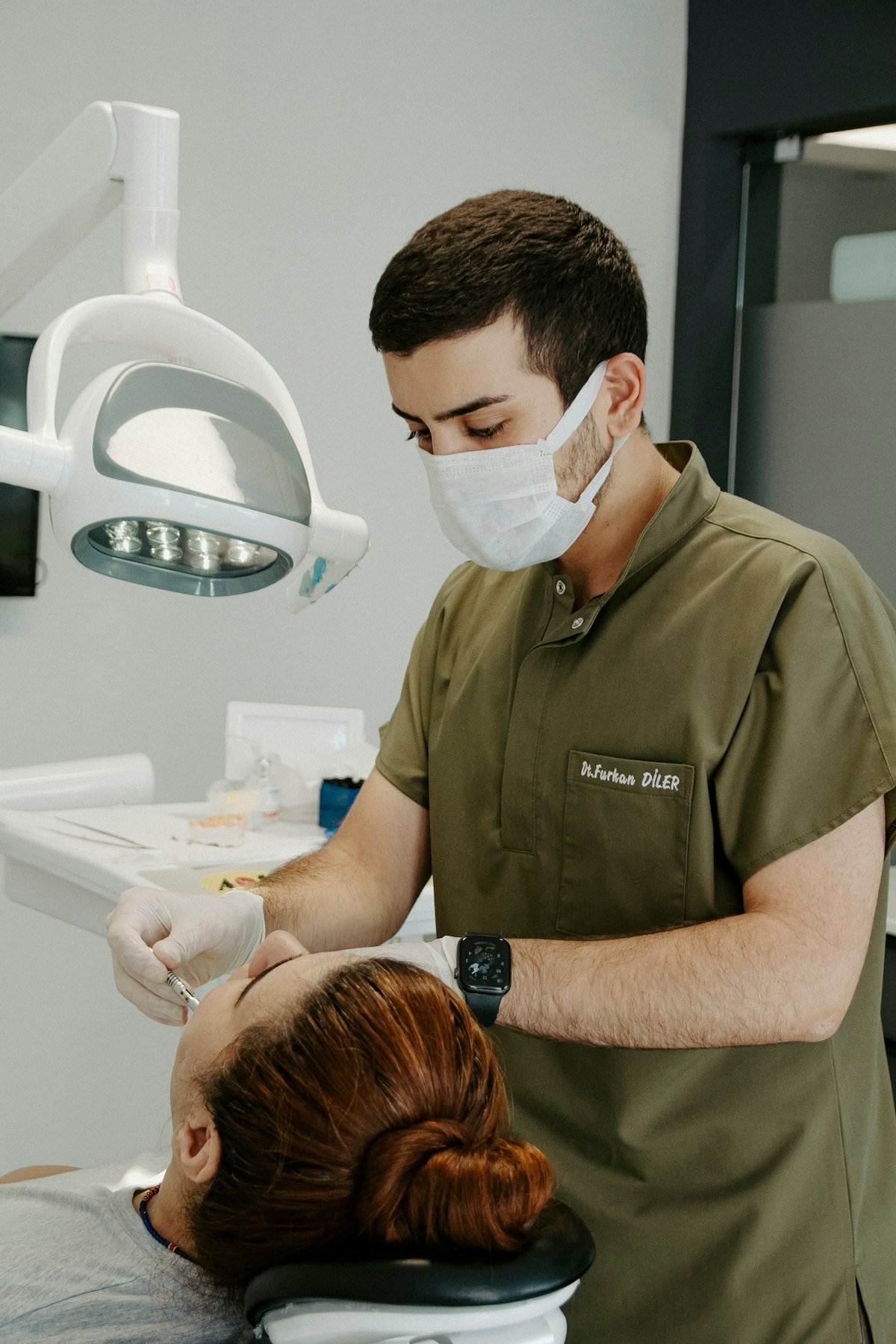 Dental procedure with gloved hands